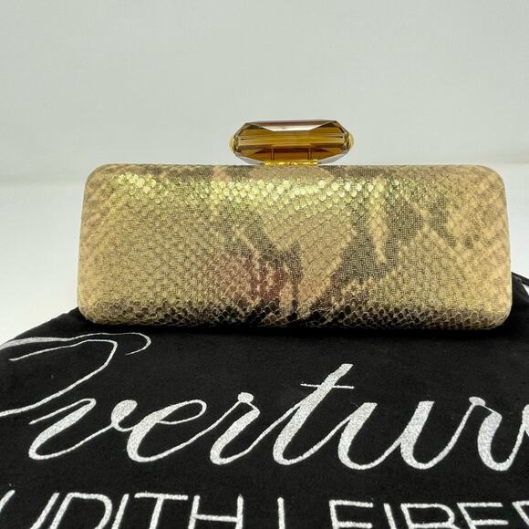 Overture Judith Leiber Golden Metallic Python Embossed Leather Evening Bag Jewel - Picture 3 of 14